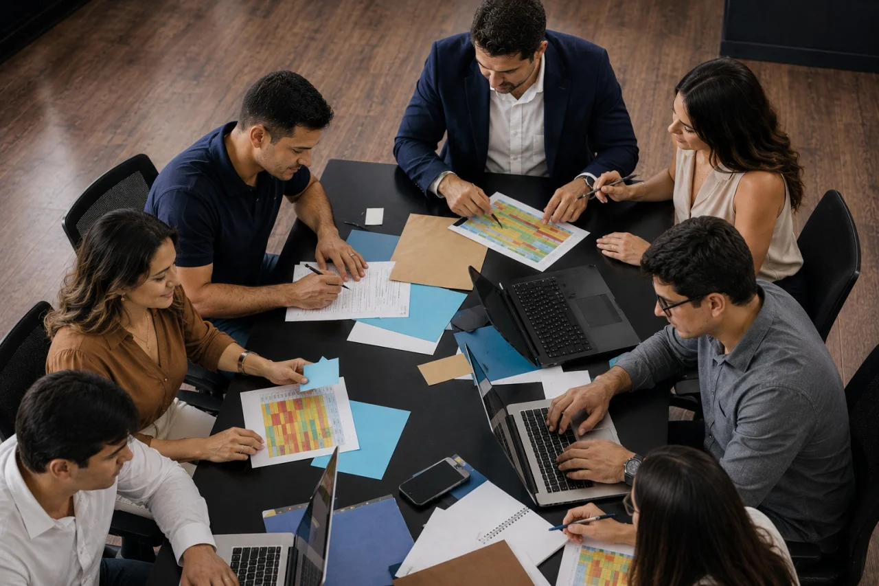 Equipe multidisciplinar analisa documentos e indicadores de um projeto
