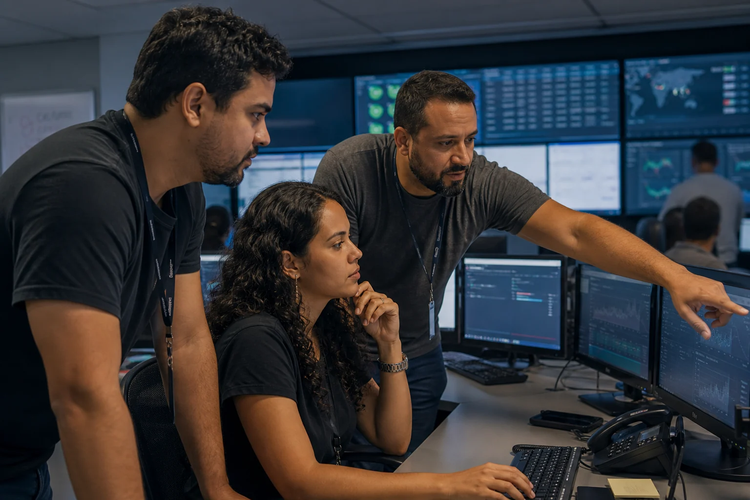 Technical team working in an integrated operations center