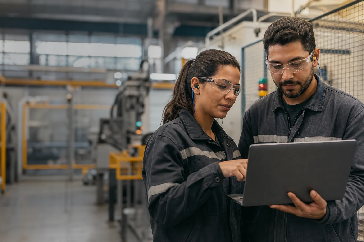 Engineering professionals analyzing an automated industrial operation