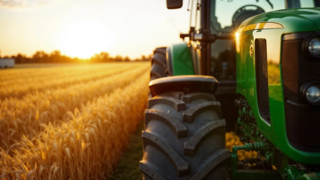 Professional identifies agricultural tractors and implements with a reader and tablet