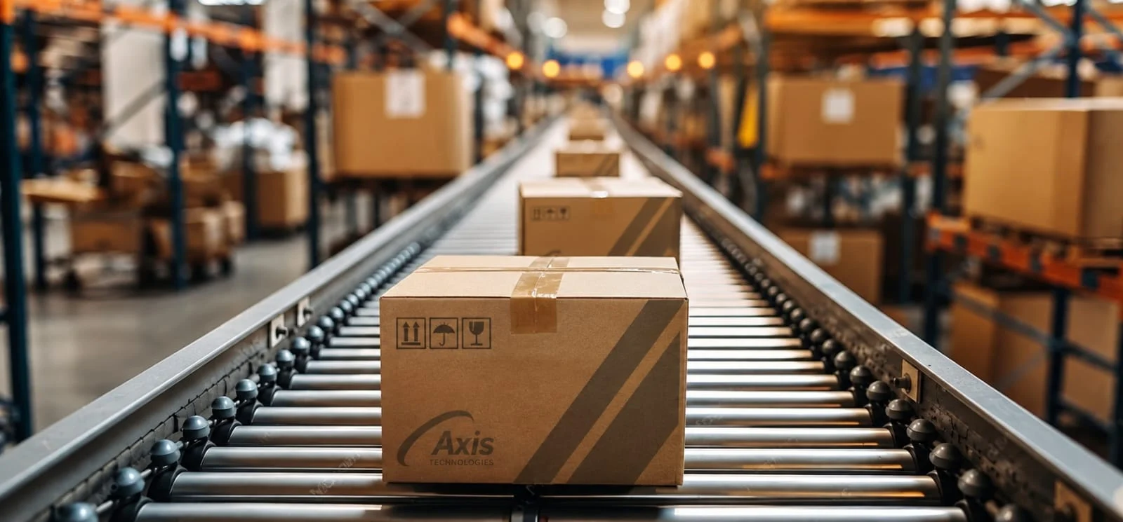 Esteira automatizada movimenta volumes rastreados em um centro de distribuição
