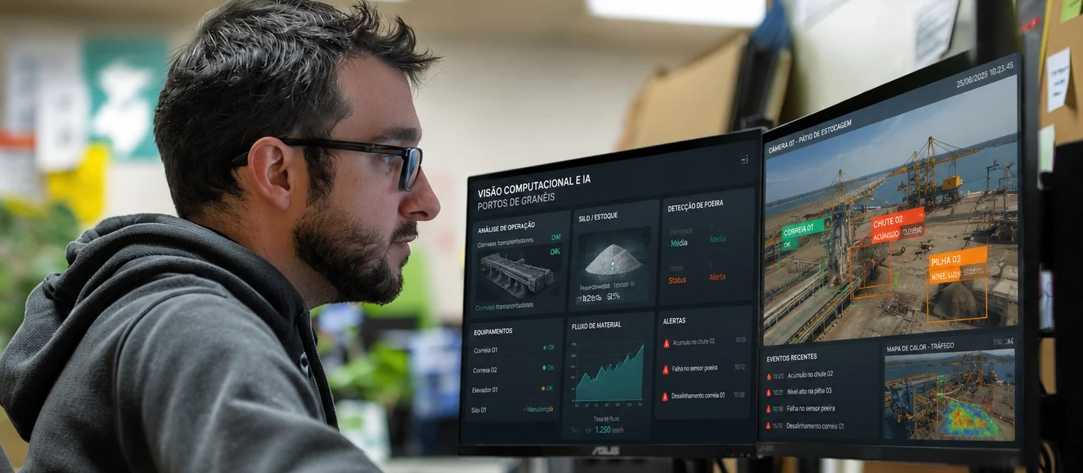 Professional monitoring computer vision and port operation automation across two displays