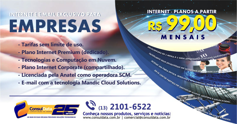 ConsulData disponibiliza Internet e E-mail exclusivo para empresas com planos a partir de R$ 99,00 mensais