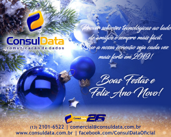 Boas Festas e Feliz 2019! São os votos da Equipe ConsulData aos parceiros, clientes e fornecedores. Confira o expediente: